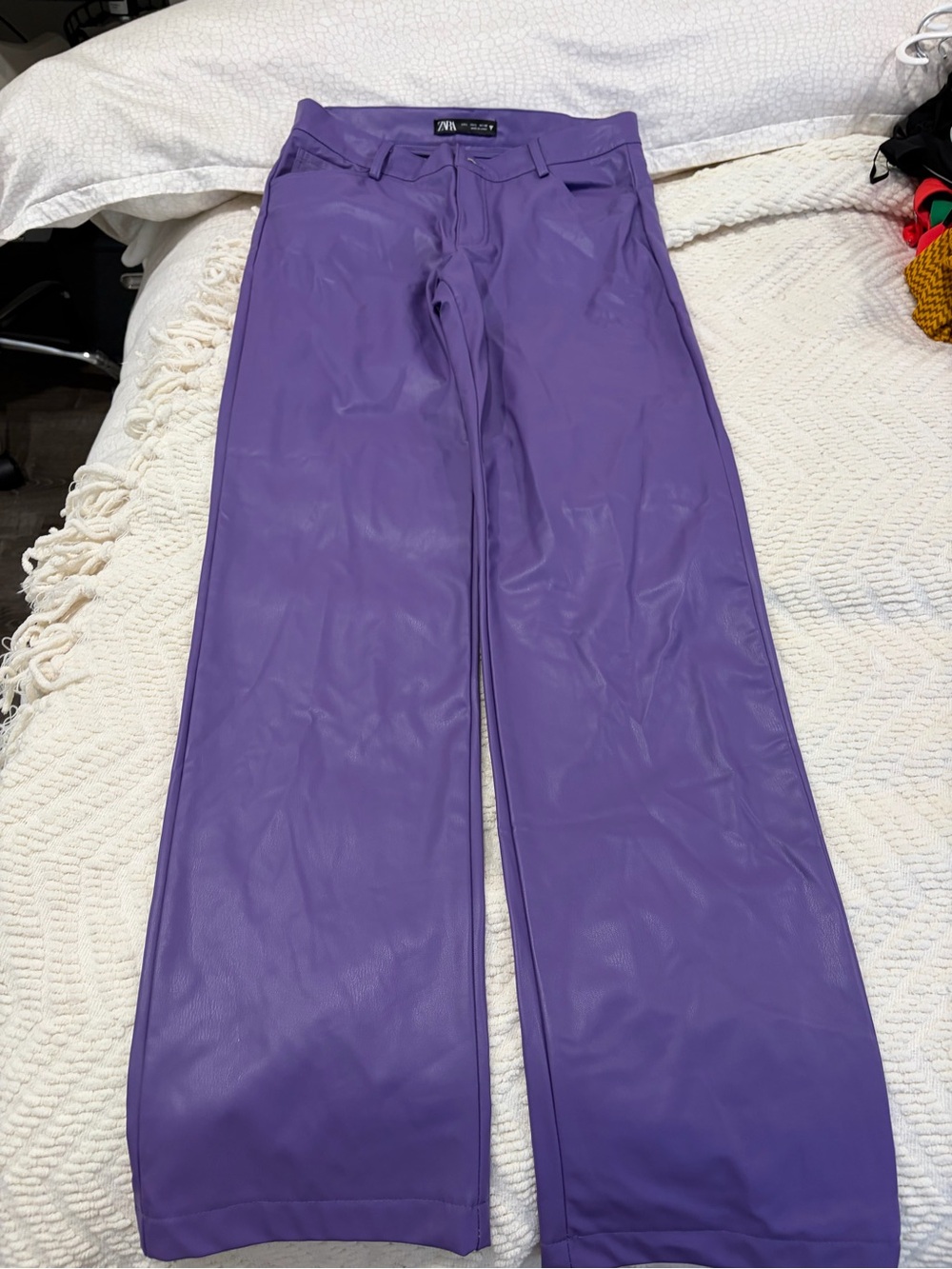 Zara Purple Faux Leather Trousers
